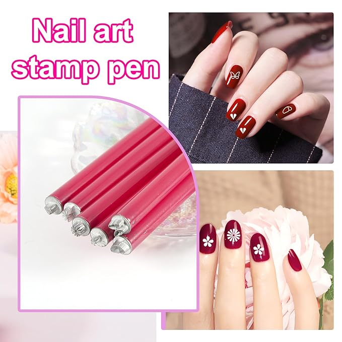 6 Pieces Nail Art Stamp Pen Set Butterfly Flower Heart-Shaped Design Nail Stamping Pens Nail Stamp Tools Nail Art Stamps for Women Stamps for Ink Pads and Flat Surfaces