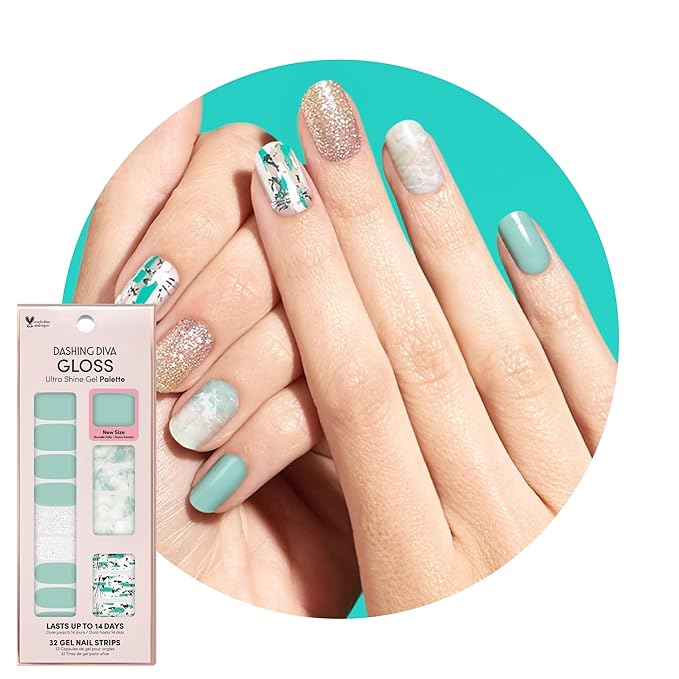 Dashing Diva Gloss Nail Strips - Desert Quartz - UV Free, Chip Resistant, Long Lasting Gel Stickers - Contains 32 Wraps, 1 Prep Pad, 1 File