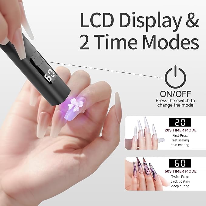 Handheld UV Light for Gel Nails, Rechargeable Mini Nail Lamp with LCD Display, Portable Cordless Nail Dryer for Home DIY Manicure Art