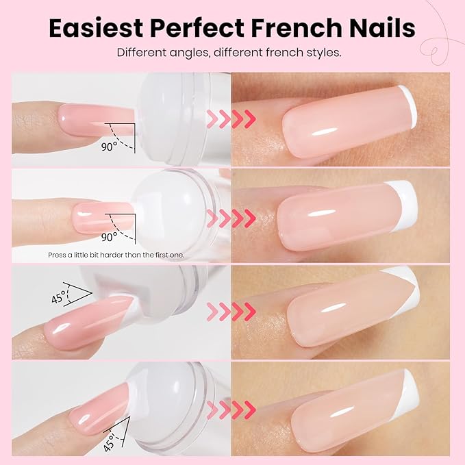 Beetles French Tip Tool Nail Stamp 6Pcs Silicone French Tips Stamp Kit with Replacement Stamper Heads and Scrapers Silicone Nail Art Printing Stuff for Home DIY Salon Manicure Tools Gifts for Girls