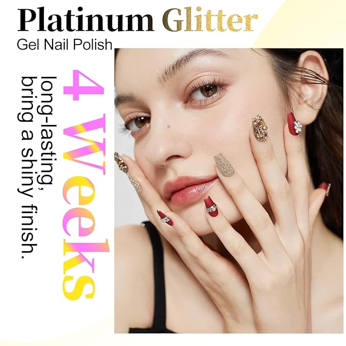 NXJ INFILILA Gold Glitter Gel Nail Polish, Reflective Shimmer Gold Gel Liner for Nail Art, Holographic Sparkle Long-lasting Color Soak Off UV Lamp Cured Gels for Art Manicure Salon DIY at Home B04