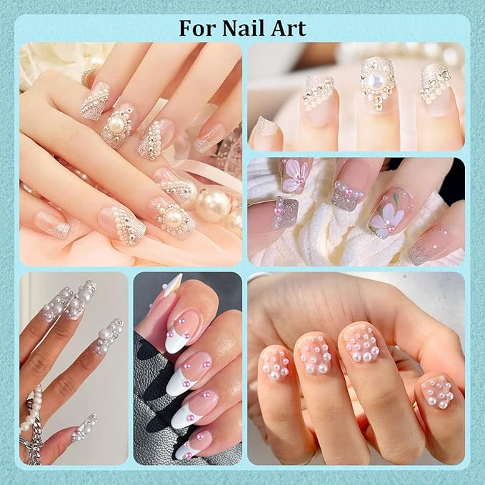 BELLEBOOST 50g Flatback Pearls and Rhinestones Set 1-Pink&White, Mixed Size 3-10mm Resin Rhinestones and Half Pearls for Nail Art and Crafts and Decoration with Tweezer and Pickup Pencil