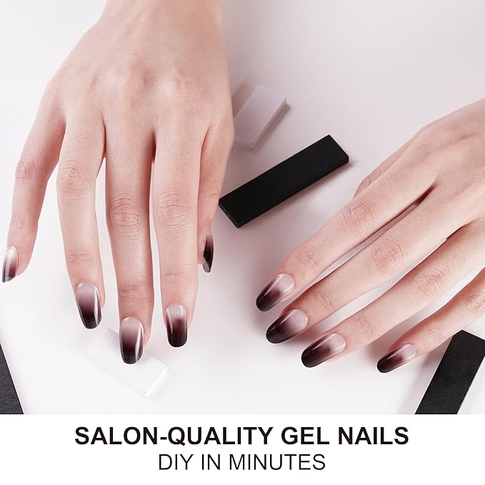 DANNI & TONI Semi Cured Gel Nail Strips Black Transparent Ombre Gel Nail Wraps 28 Stickers |Mystery
