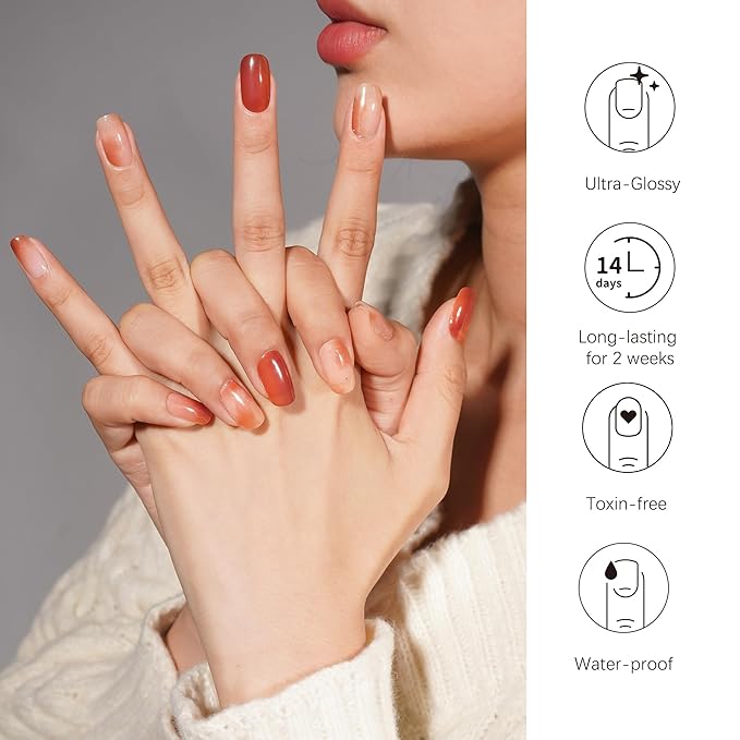 DANNI & TONI Semi Cured Gel Nail Strips Gradient (Elegant Fusion) Amber Tie Dye Gel Nail Wraps 28 Stickers