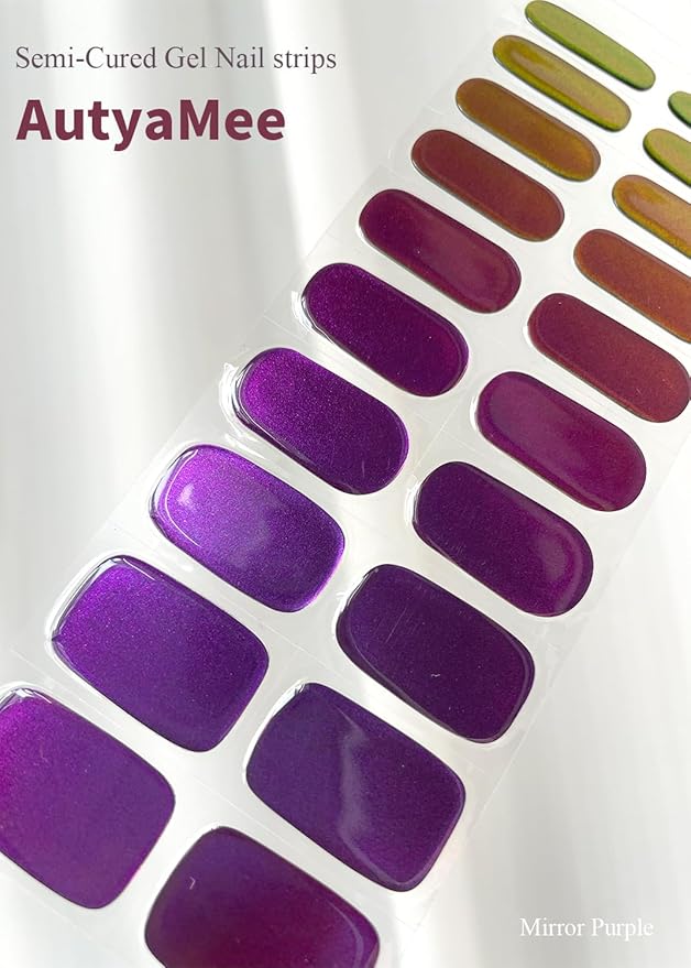 Semi Cured Gel Nail Strips (Mirror Purple), Chameleon, 20 Pcs Gel Nail Wraps, Stickers, Salon Quality, Long Lasting, Works with Any UV Lamps