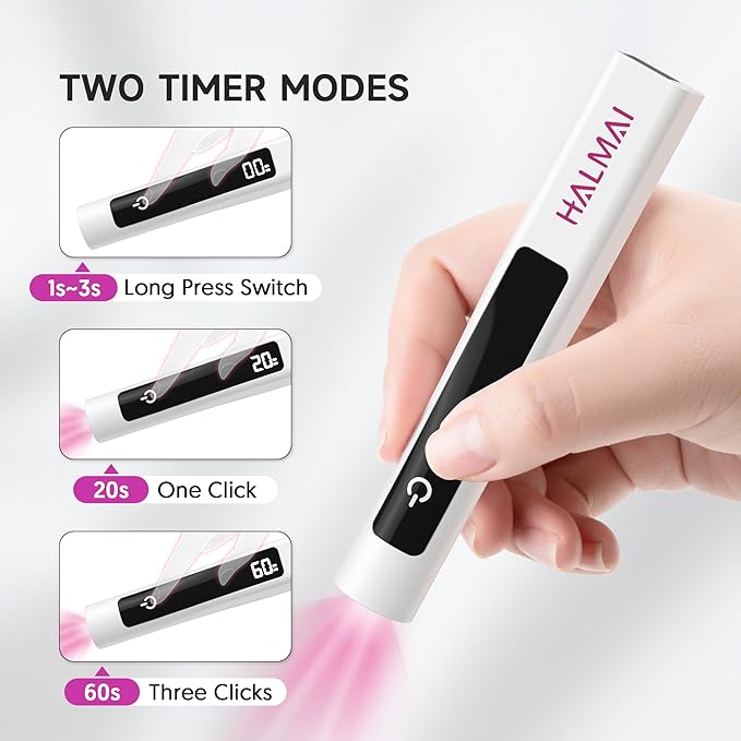 Handheld UV Nail Lamp for Gel Polish,Portable Mini Red Light with LED,Cordless Rechargeable USB Dryer,at-Home Manicure Salon Tool with Fingernail Curing,Nail Stamping & Cat Eye Magnet (White)
