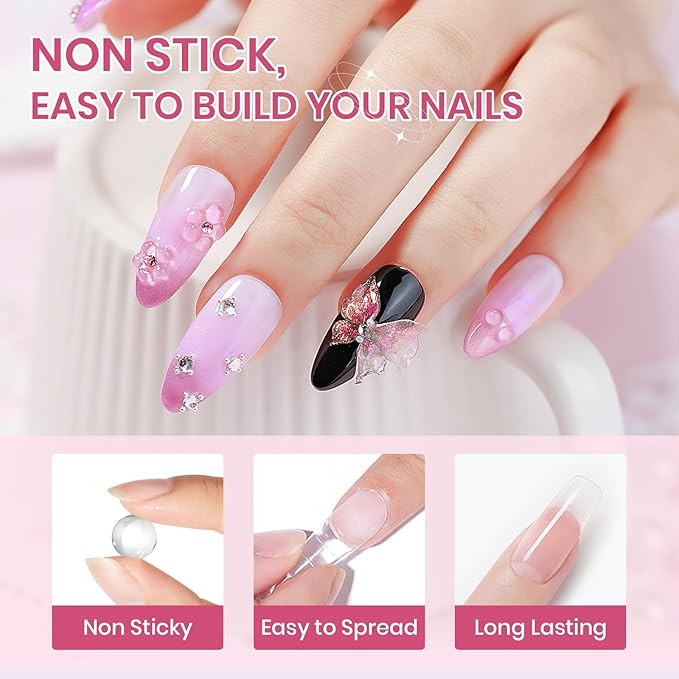 3d Sculpting Gel for Nail Art, Non-Stick Hand Solid Builder Gels Clear White and Pink Aurora 3d Gel Nail Art for Home Manicure, Nail Salon, Nail Charms, Solid, Extension, Carving Hard Gels