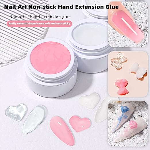 Better Non-Stick Hand Extension Glue,3 Colors Solid Nail Glue Gel Can Be Shaped at Will,Nail Tips Glue Gel for Acrylic Nails and Nail DIY Use,Need UV/LED Lamp Cure (White&Nude&Coral)