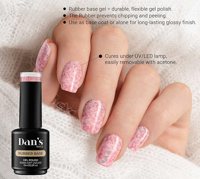 Dan's Nails 15ml Ballet Pink Gold Flakes Rubber Base Gel Coat Color | Soak off UV/LED Lamp for Professional Russian Manicure