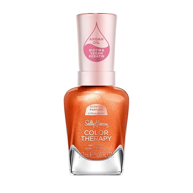 Sally Hansen Color Therapy Scented Nail Polish | Biotin, Argan Oil, Long Lasting, Healthy Nails, Nail Strengenther, Opaque | 293 Zest Intentions, Citrus Spritz| Bright Burnt Orange Nail Color