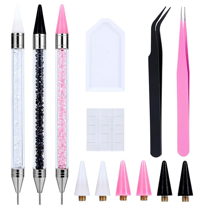 14 Pcs Rhinestone Picker Tool Nail Art Design Bedazzling Dotting Tool Rhinestone Applicator Diamond Jewel Gem Picker Tool With Wax Pencil and 2 Nail Art Tweezers