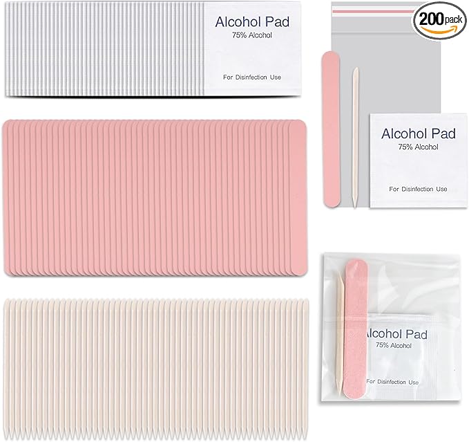 50 Set Disposable Press on Nail Tool Kit, including 50pcs Nail File, 50pcs Prep Pad, 50pcs Wood Stick, 50pcs OPP Bag, Manicure Nail Prep Kit for Salon Home (50pcs-A-pink)