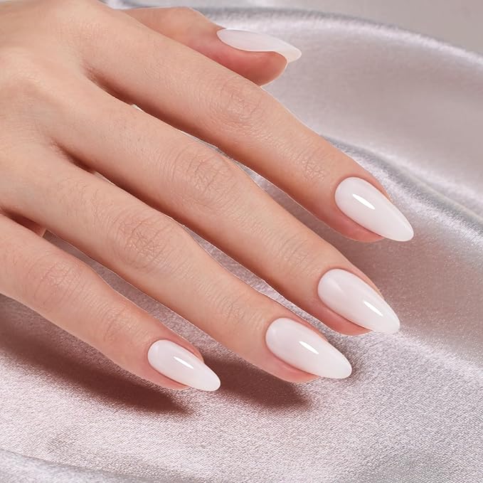 Beetles Natural Milky White Press On, Medium Almond Press On Nails, Soft Nail Gel Nail Kit with Fast-Dry Nail Glue & Adhesive Tabs, 32pcs 16 Sizes, Girls Stick On Nails for Women