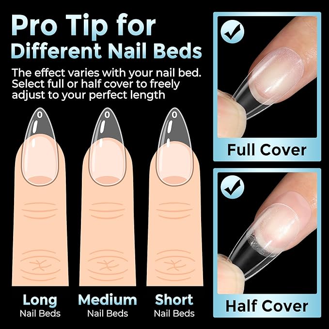 Almond Gel Nail Tips: 360pcs Pre-Shaped Medium Nail Tips Almond Shape Acrylic Fake Nails Half Matte Full Cover Press On Nails for Extension Home DIY Salon 12 Sizes