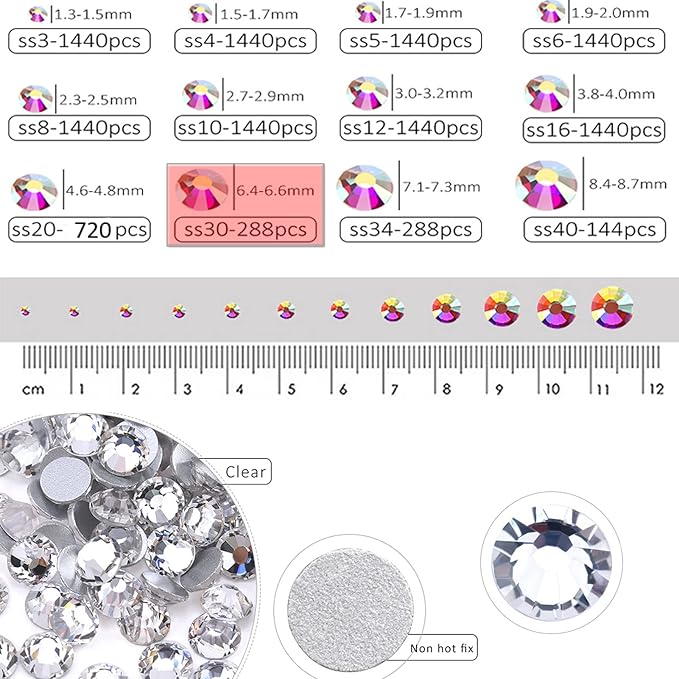 Dowarm 288 Pieces SS30 Flatback Rhinestones, 6.5MM Flatback Crystal Clear Rhinestones for Craft, Nails, Dance Costumes, Non Hotfix