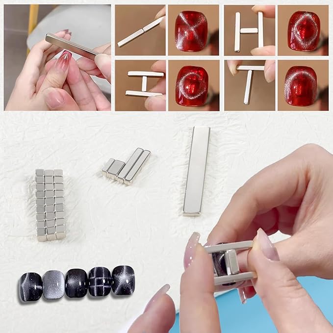 38 Pieces Cat Eye Magnet for Nails Cylindrical Strong Nail Magnet Tool Multi-Functional Nail Magnet Double Ended Magnet Wand Magnet Stick Cube Nail Magnet for Cat Eye Gel Nail Polish