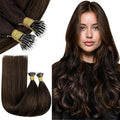 RUNATURE Nano Hair Extensions Human Hair Brown Ombre Blonde Nano Link Extensions Real Human Hair Brown 24 Inch 50 Gram