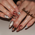 Medium Almond Press on Nails Brown Leopard Stick on Nail for Women 24pcs