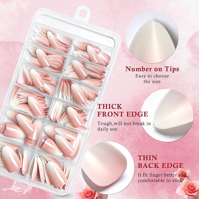 AddFavor 240pc Ombre Almond Press on Nails Medium Fake Nails - Glue on Nails Almond Acrylic Nails Press ons Nail Tips Medium Stick on Nails with Nail Glue and Adhesive Tabs for Women