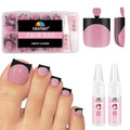 Black French Tip Toe Nail Tips Press on, EBANKU Berry Pink Sharp Square Pre-Designed Soft Gel False Toenail Extension with Nail Glue& Nail Remover, 15 Sizes 150 pcs