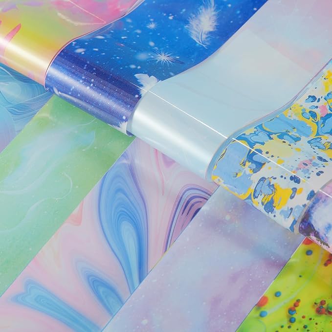 JERCLITY 300 Sheets Nail Foil Transfer Nail Art Stickers Set Nail Foil Transfer Sheets Marbling Starry Sky Leopard Print Aurora Iridescence Gradient Patterns for Women