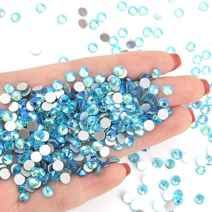 Novani Rhinestones for Crafts, Glass Crystals - Flatback Nail Gems and Rhinestones for Nails Art, Makeup, Face, Clothes, Shoes Decoration - DIY (SS6, 1440pcs, Aquamarine AB)