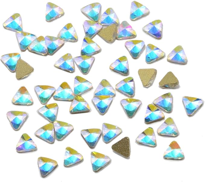 AD Beads Top Czech AB Crystal Flatback Rhinestone Nail Art Decoration Multi Shape (S12 Triangle 4x4mm, 50 Pcs)