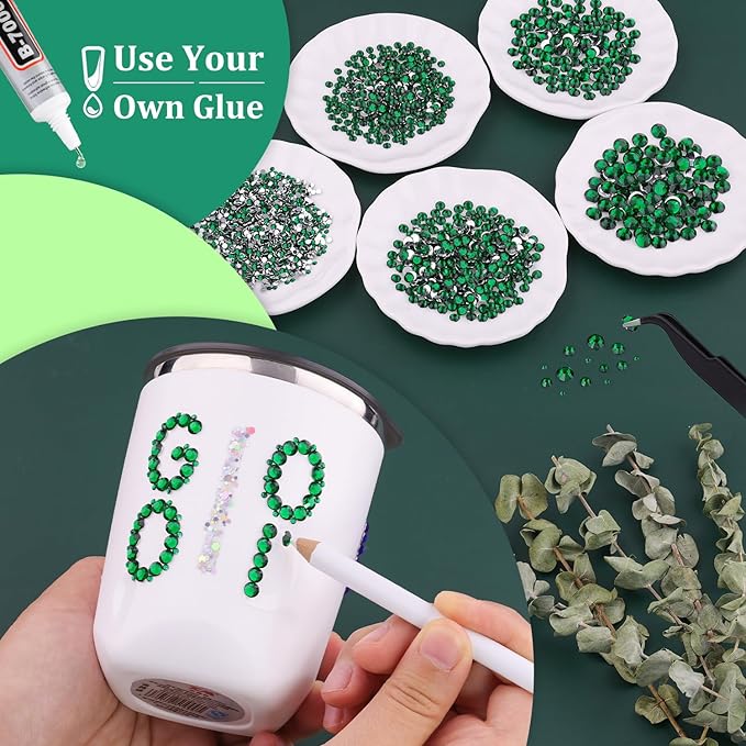 Resin Rhinestones for Crafting, 1 Box Dark Green Flatback Crystals for Bedazzling Crafts DIY Nail Art Deco, Non Hotfix Bulk Gems for Tumbler Shoes Clothing Fabric Face Makeup