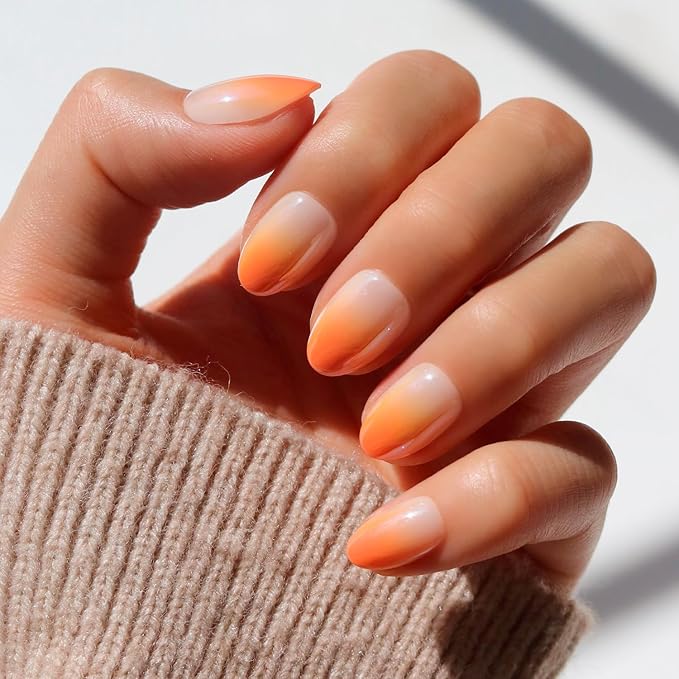 Glamnetic Press On Nails - Candy Corn | Short Oval Fake Nails with Ombre Design and Glazed Finish, Salon Quality Halloween Nails | 15 Sizes - 30 Nail Kit with Glue