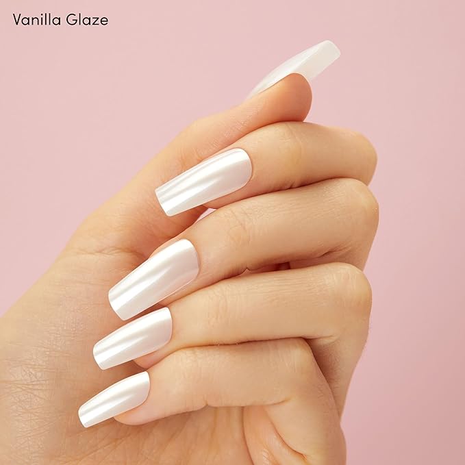 Dashing Diva Nailbliss Glazed Donut Gel Manicure Bundle - Vanilla Glaze & French Glaze - Salon Quality, Easy to Apply and Chip Resistant - Contains 2 Sets of 30 Long Length, Square Shaped