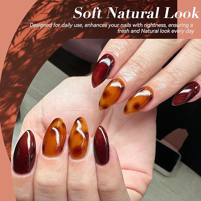 Born Pretty Jelly Gel Nail Polish Brown Red Green Black Blue Purple Sheer Transparent Crystal Gel Nail Polish Kit Fall Winter Soak off Nail Polish for Manicure DIY Home Salon 7ML 6Colors