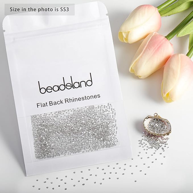 Beadsland 2880pcs Flat Back Crystal Rhinestones Round Gems for Nail Art and Craft Glue Fix, Crystal,SS3,1.2-1.4mm
