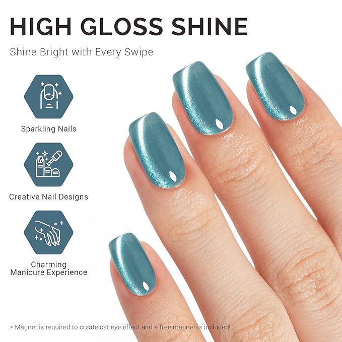 MelodySusie Silky Cat Eye Gel Nail Polish, Mermaid Blue Glitter Holographic Magnetic Nail Polish with Magnet, 0.5 Fl Oz UV Nail Polish for Nail Art Manicure Salon DIY at Home B5101