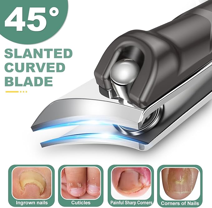 Toenail Clippers for Seniors Thick Toenails, CLPPNA Large Toe Nail Clippers Set for Men with Wide Jaw, Sharp Heavy Duty Ingrown Toenail Clippers Nail Cutter, Long Handle with Slanted Curved Blade