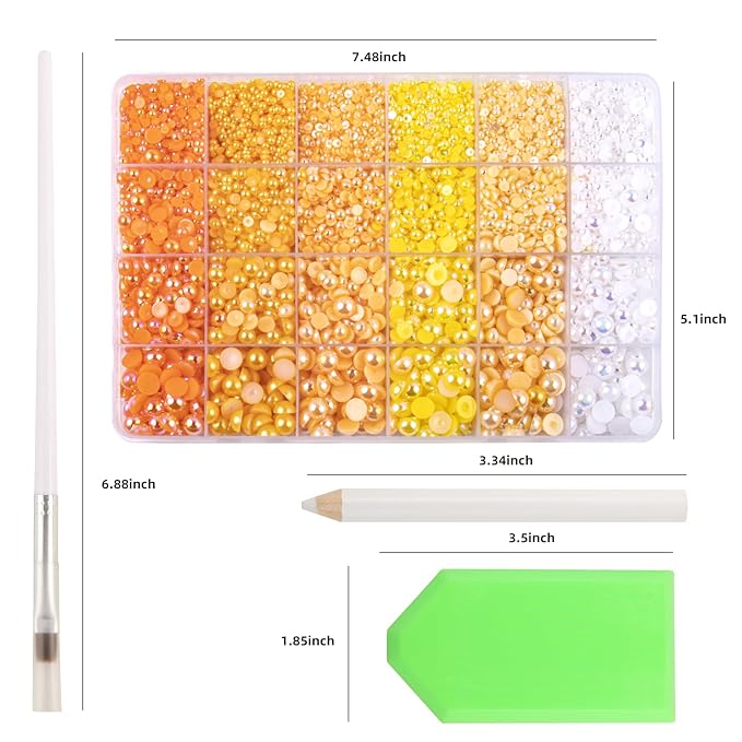 9960pcs Yellow Pearls Rhinestones, Flatback Half Pearls for Crafts Tumblers Shoes Nails Face Art, Assorted Sizes 3/4/6/8mm
