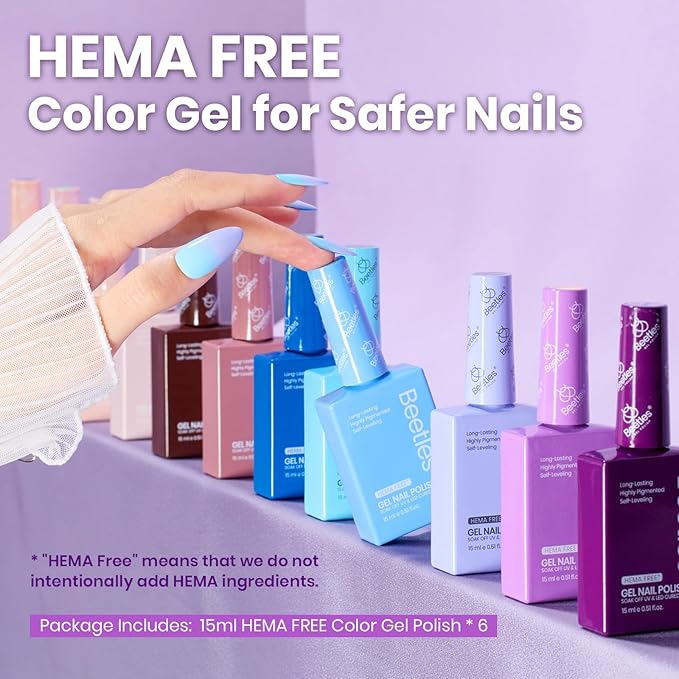 Beetles Purple Blue Gel Polish Set - 6 Colors 15ml Hema-Free Baby Blue Purple Polish Kit Spring Wisteria Whisper Collecction Soak off Uv Led Lamp Nail Art Salon Colorful Bottle Manicure