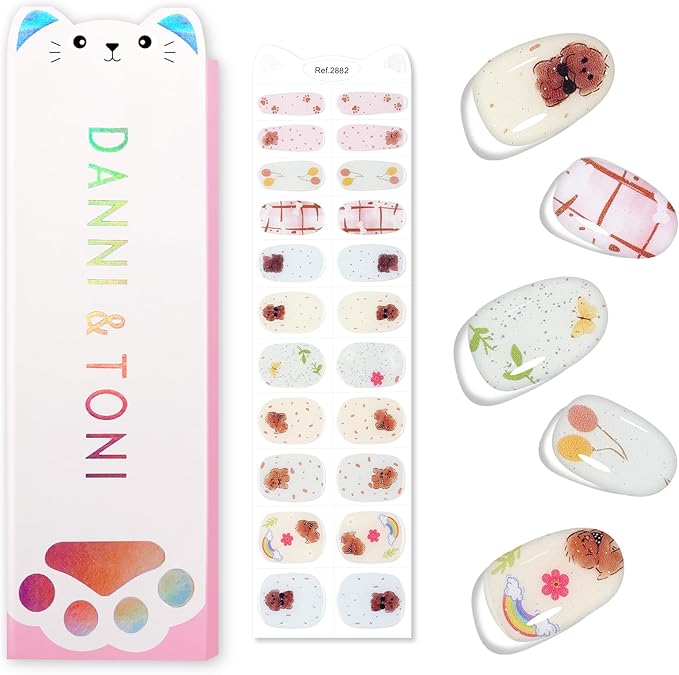 DANNI & TONI Kids Gel Nail Strips Puppy Bones Balloon Salon-Quality Peel & Stick Manicure for Children (Age 6+)– Safe, Long-Lasting, Easy to Apply | Furry Friend