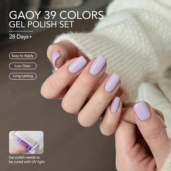 GAOY 42 Pcs Gel Nail Polish Kit, Pastel Spring Summer Pink Green Colors Gel Nail Polish Set with Glossy & Matte Top Coat and Base Coat for Salon and DIY Manicure at Home