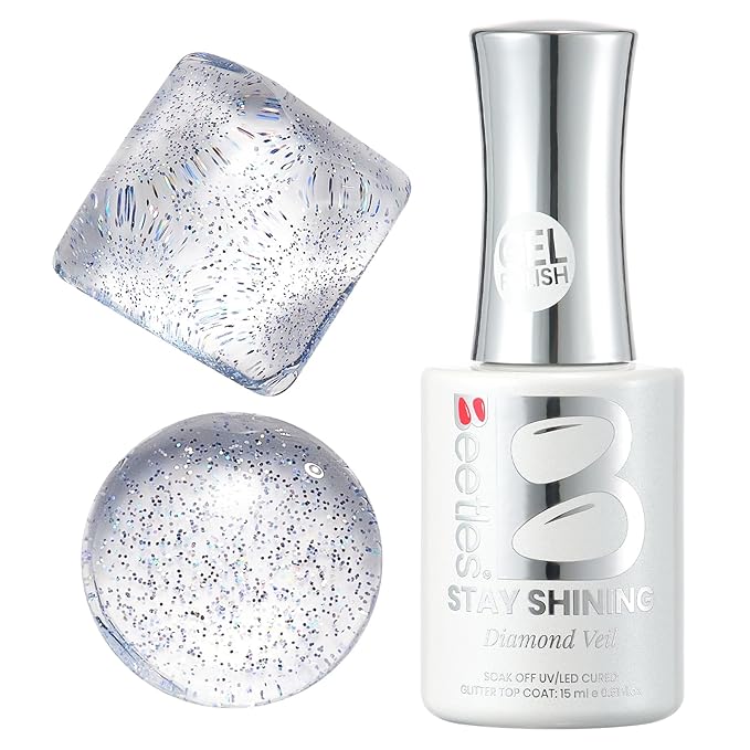 Beetles Gel Polish Glitter Top Coat 15ml, Stay Shining No Wipe Reflective Silver Mix Glitter Shiny Clear Gel Nail Polish Long Lasting High Gloss UV Lamp Nail Art Design Manicure Gifts for Women