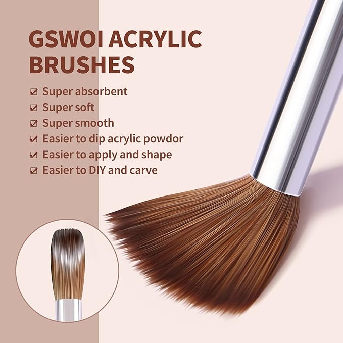 100% Kolinsky Acrylic Nail Brush,GSWOI Acrylic Brushes for Nails Size 18 Wood Handle Application Extension,Nail Tools for Professional Manicure Salon DIY at Home (#18)