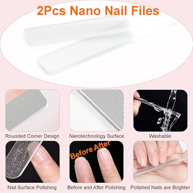 MYR 6Pcs Nail Art Brushes and 2pcs Nano Nail Files, Metal Nail Art Tools, Acrylic Nail Brushes, Nail Brushes for Nail Art, suitable for Gel Dilution, Halo Dyeing, Watercolor and other Nail Design