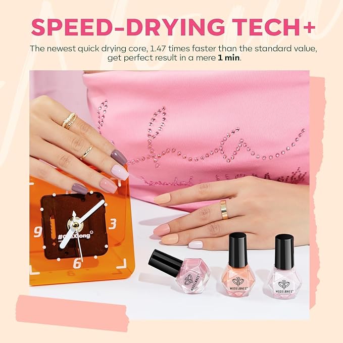 modelones Valentines Nail Polish Set 6 Colors Neutral Nude Pink Fall Winter Quick Dry Mini Finger Bulk Manicure Kit Diy Nail Art Home Salon Gifts For Women Girls