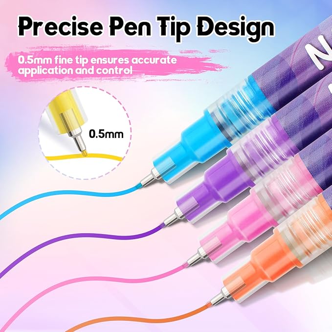 Kalolary 12 Color Nail Art Pens Set, Nail Polish Pens 0.5MM Fine Tip Acrylic Paint Pen Nail Art Markers Quick-Dry Nail Art Tools for Dotting Drawing Painting DIY Nail Art Beauty Manicure(A)