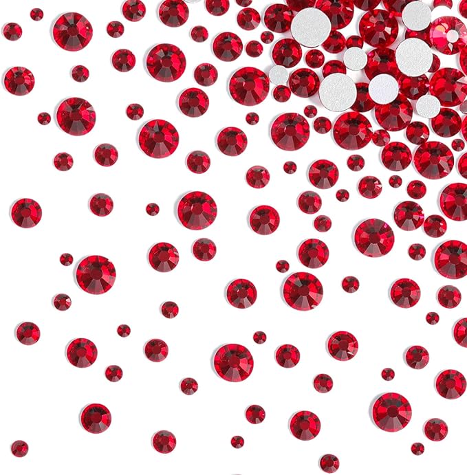 Beadsland Rhinestones for Makeup,8 Sizes 2500pcs Red Flatback Rhinestones Eye Gems for Nails Crafts with Tweezers and Wax Pencil,Siam,SS4-SS30