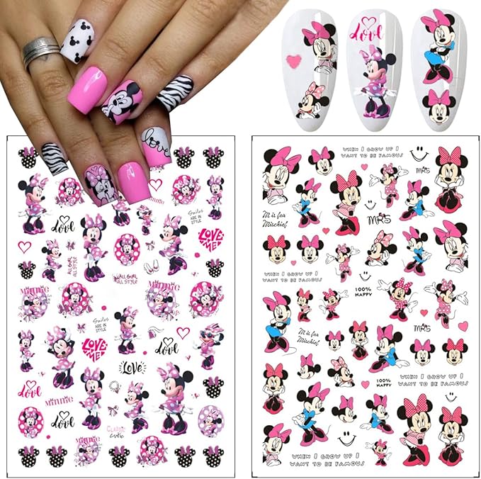 Cartoon Nail Art Stickers, 3D Self-Adhesive Cute Cartoon Nail Decals Designer Nail Stickers for Women DIY Nails Design Foil Decals for Acrylic Nails Decoration Supplies 12 Sheets