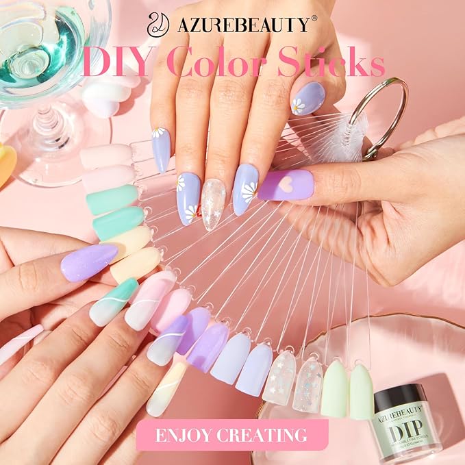 AZUREBEAUTY 30Pcs Dip Powder Nail Kit Starter, Pink Pastel Blue Green Glitter 8 Colors Summer Macarons Dipping Powder Liquid Set with Base/ Matte Top Coat/ Activator/Nail Sticks Easter Gift