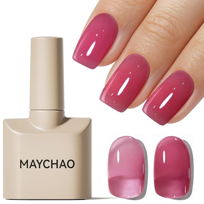 MAYCHAO 15ML Jelly Plum Gel Nail Polish 1Pc Transparent Plum Gel Polish Soak Off UV LED Translucent Nail Varnish Neutral Color for Nail Art Starter Manicure Salon DIY at Home, 0.5 OZ