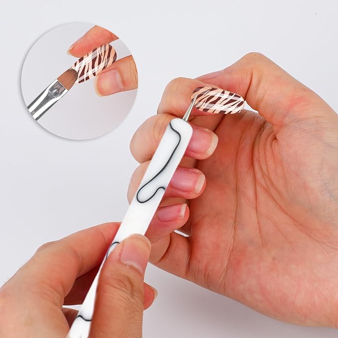 8pcs French Nail Brushes with Dotting Tool, Dual Ended Gel Acrylic Manicure Brushes for Detailed Clean up Nail Designs (10# 12# 14# 16#, Black and White)