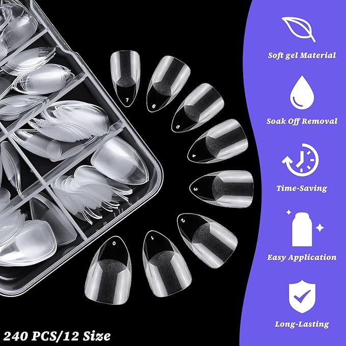240pc Stiletto Gel Nail Tips Short Fake Nails Clear Press ons Nail, Short Stiletto Nails Tips Acrylic Nails Extension Soft Gel Nails Tip Full Cover Pointy False Nail Clear Artficial Fingernails