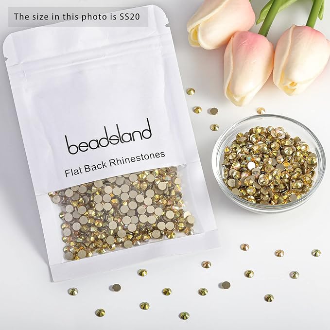 Beadsland 144pcs Flat Back Crystal Rhinestones Round Gems for Nail Art and Craft Glue Fix, Metal Sunlight, 8.4-8.7mm, SS40/144pcs